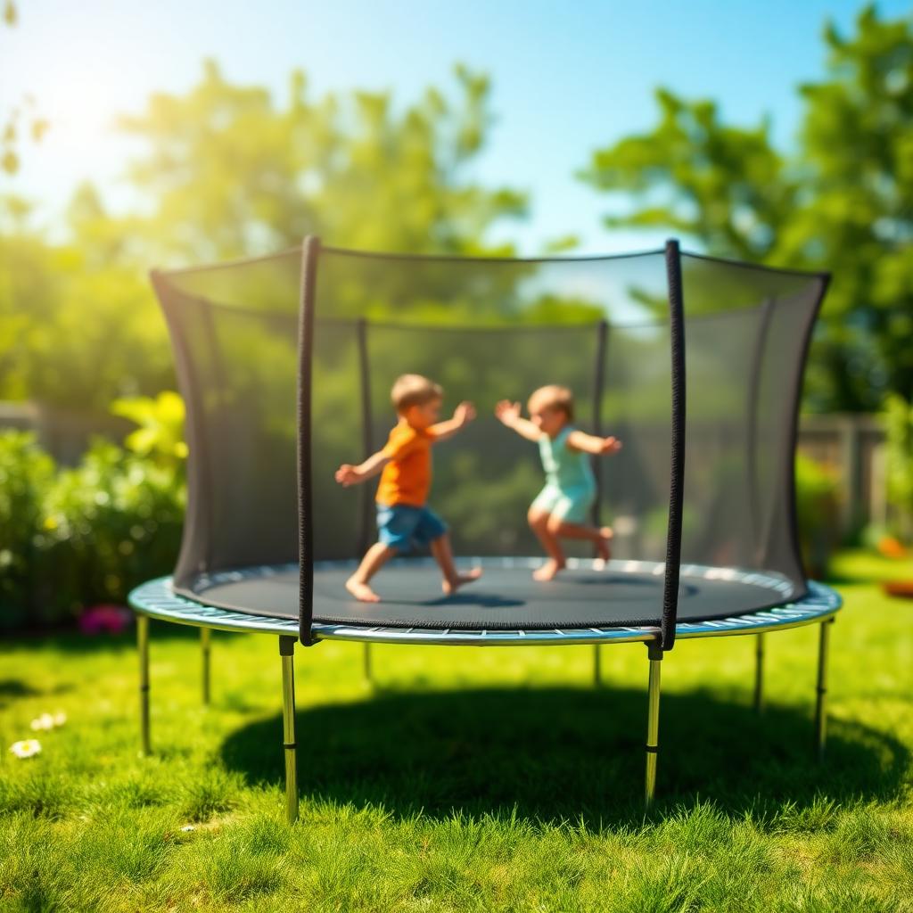 Trampoline assembled in a backyard